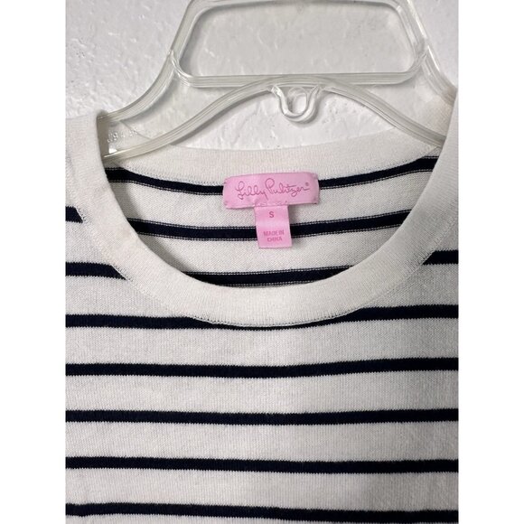 Lilly Pulitzer Lyon Blue/White Striped Cold Shoulder Sweater size S Long Sle EUC - Picture 3 of 5